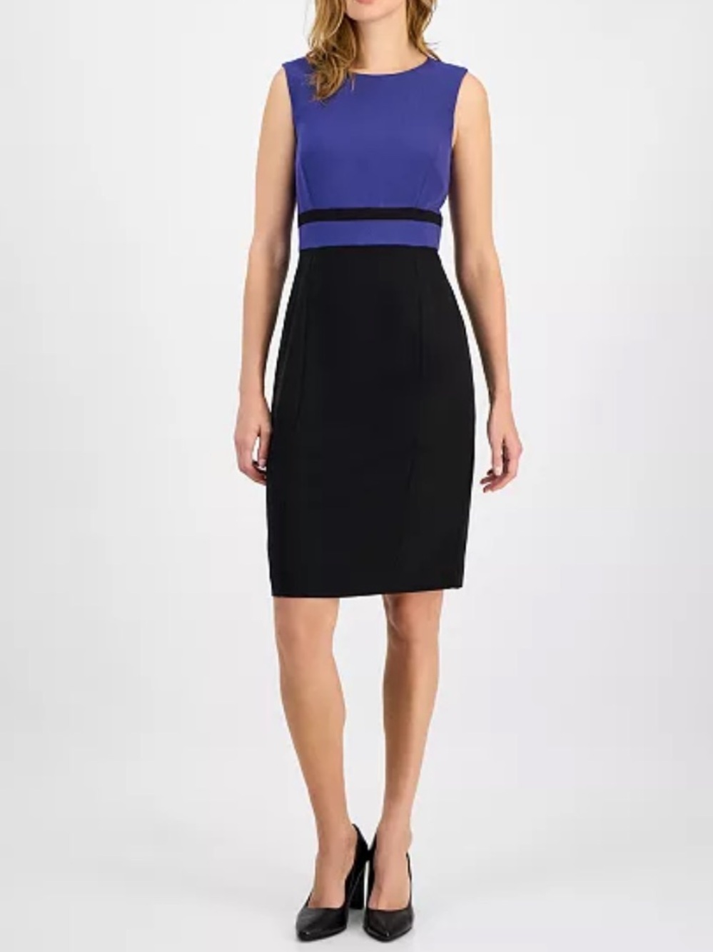 Kasper Women's Stretch Crepe Sheath Dress Purple Black Sz 6 NEW